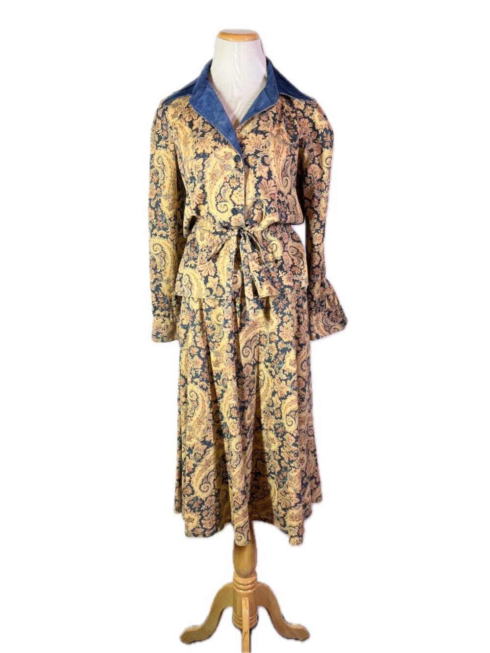 Vintage 1980s Albert Capraro Size 8 Skirt Top Set Paisley Blue